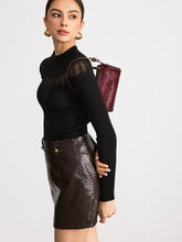 Sheer Panel Mock Neck Sweater